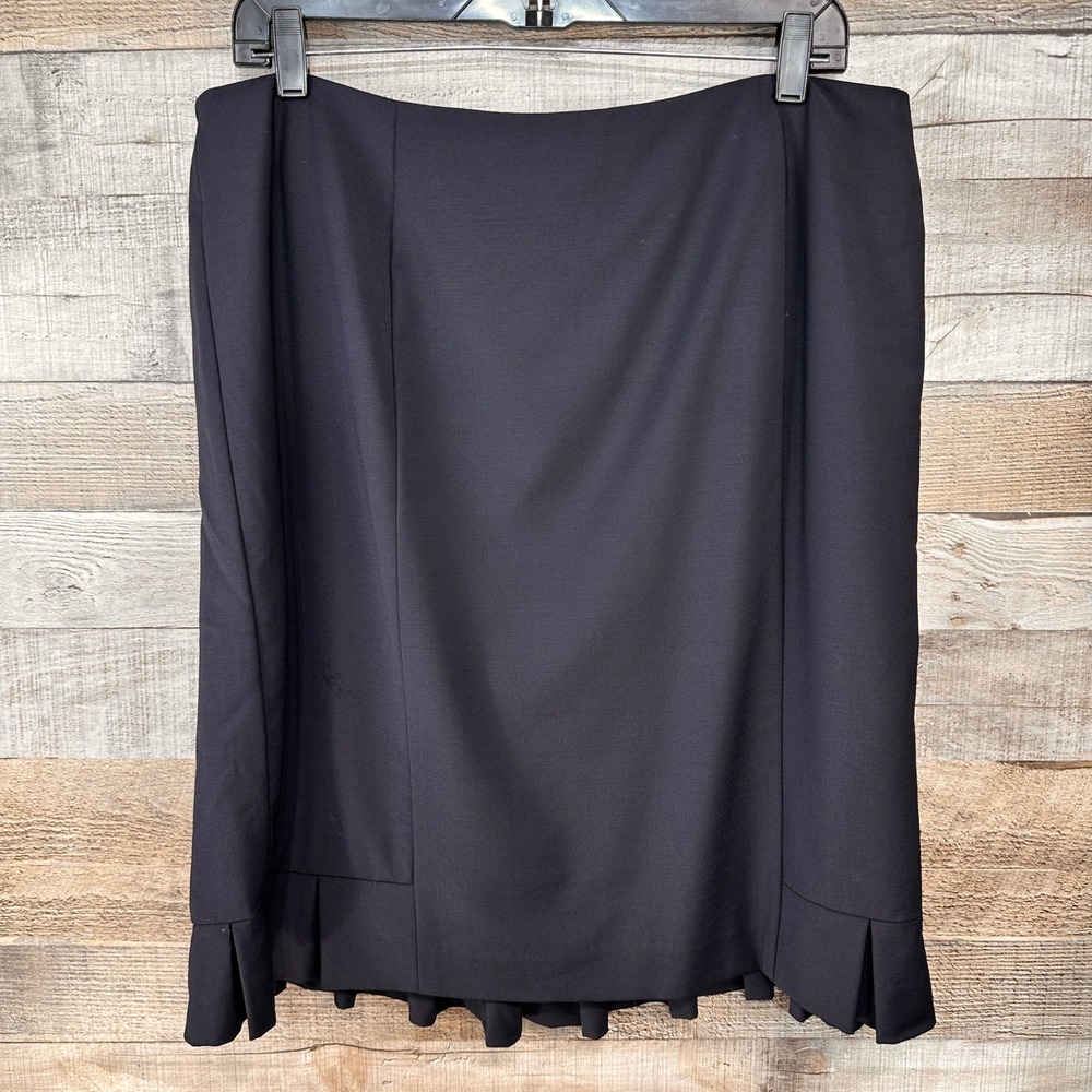 Talbots Woman Petites Black Wool Blend Pleated Flounce Hem Pencil Skirt 16W